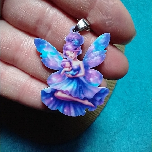 Fairy Pendant with Purple and Blue Accents with baby - Picture 1 of 3